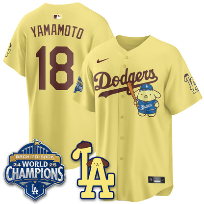 Los Angeles Dodgers Pompompurin Edition Vapor Jersey - Stitched