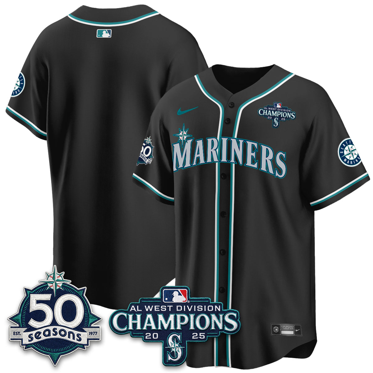 Seattle Mariners 50th Anniversary Black Out Style Vapor Premier Limited Jersey - All Stitched