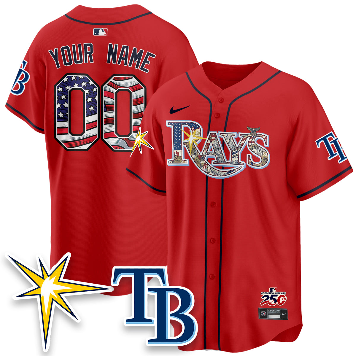 Tampa Bay Rays Independence Day USA 2026 Vapor Limited Custom Jersey - Stitched