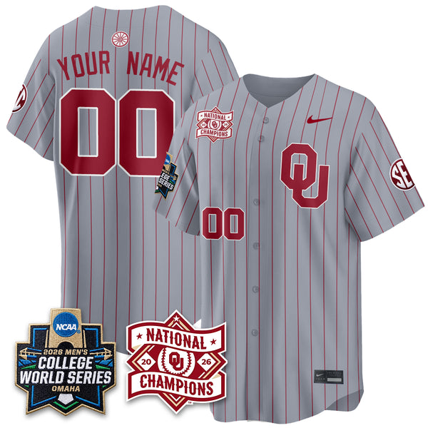 Oklahoma Sooners 2026 NCAA Baseball Men's College World Series Champions Vapor Custom Jersey - Stitched