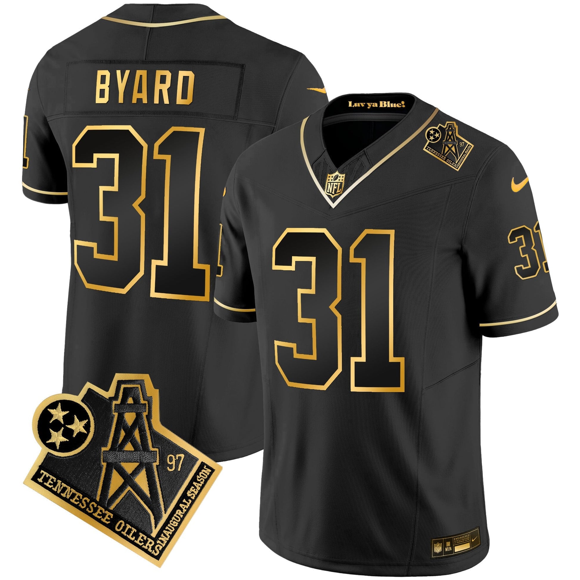 Men's Titans 1997 Throwback Gold Vapor Jersey - All Stitched