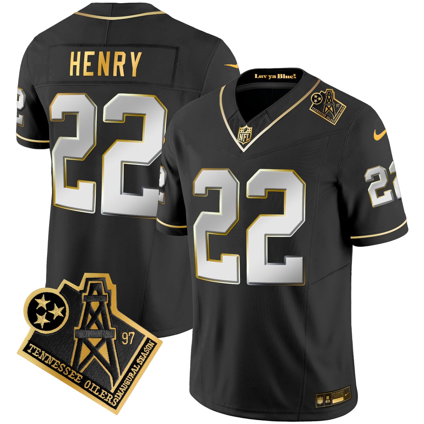 Men's Titans 1997 Throwback Gold Vapor Jersey - All Stitched