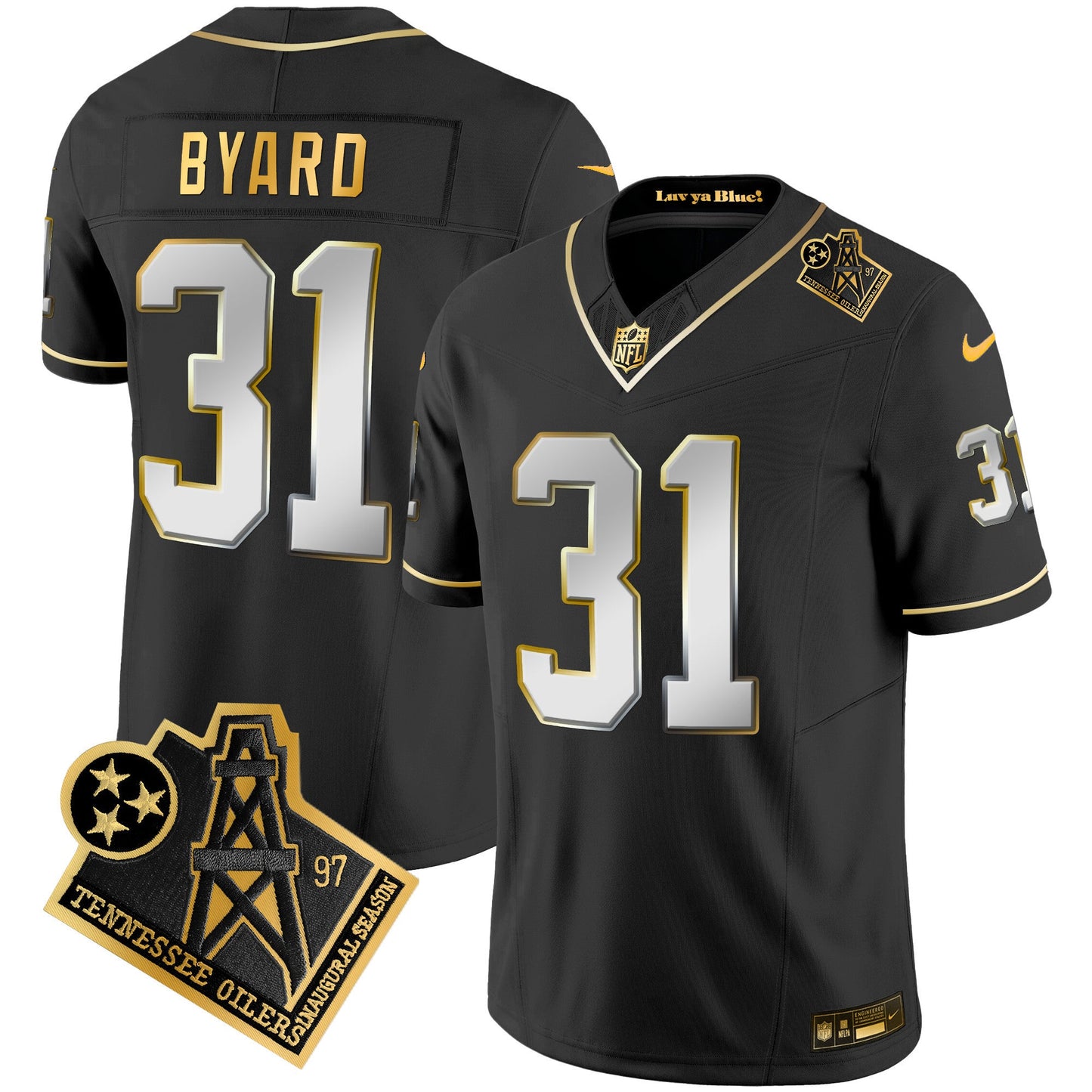 Men's Titans 1997 Throwback Gold Vapor Jersey - All Stitched