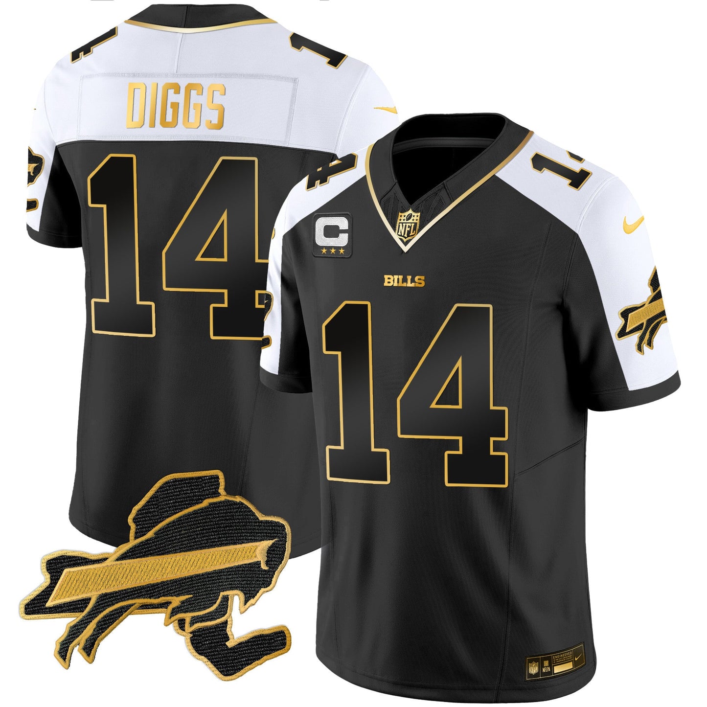 Men's Bills New York Patch Gold Vapor Limited Jersey - All Stitched
