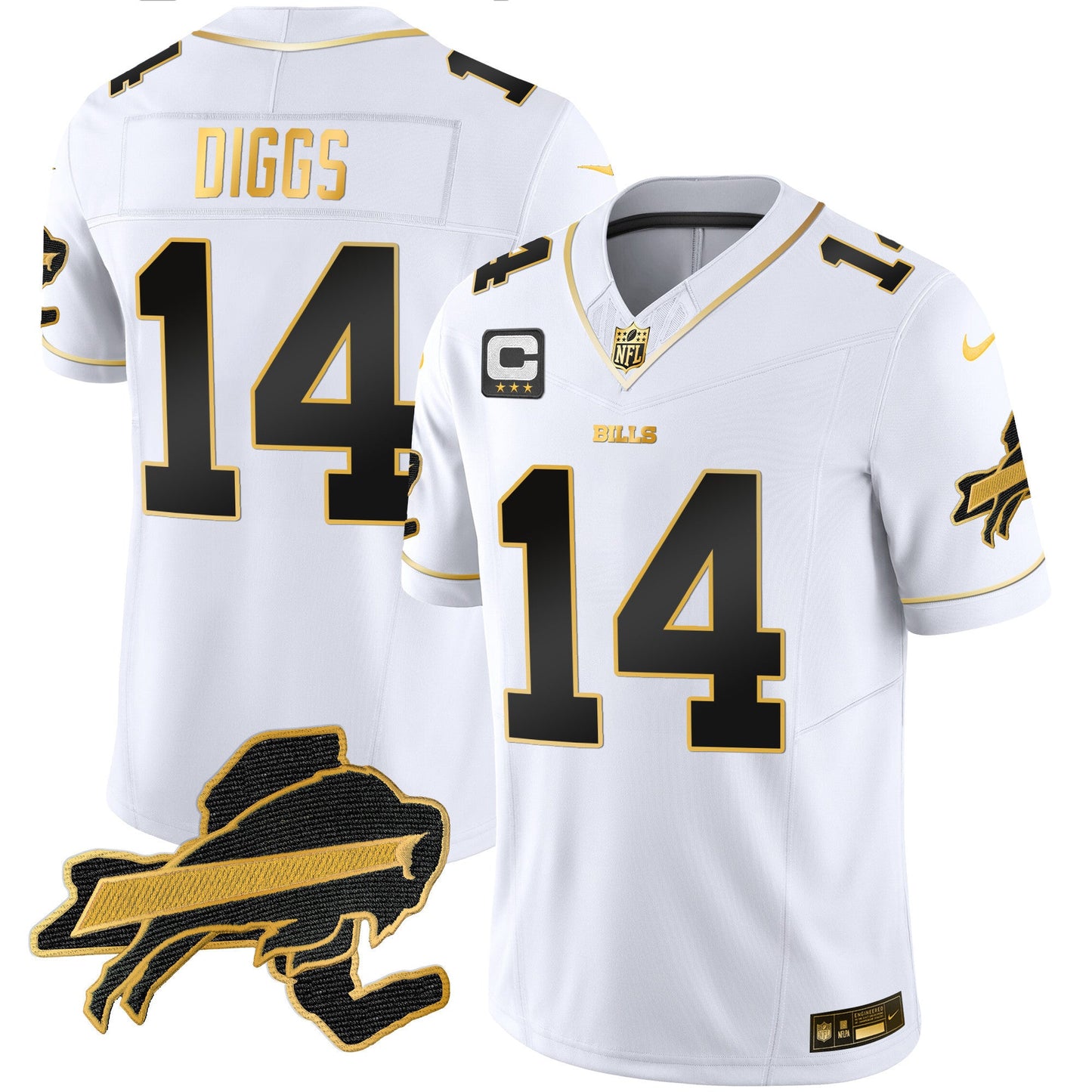 Men's Bills New York Patch Gold Vapor Limited Jersey - All Stitched