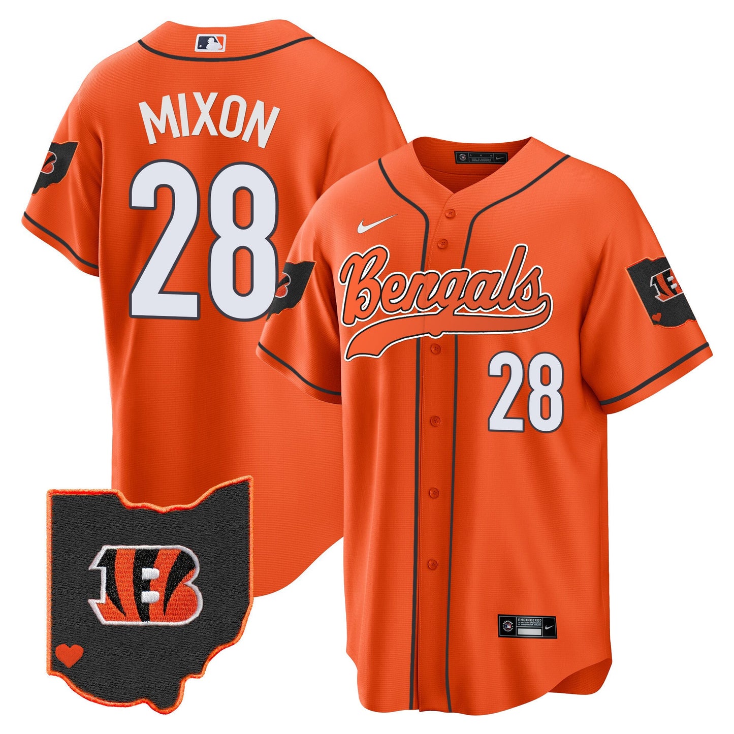 Men's Bengals Ohio Patch Baseball Jersey - All Stitched