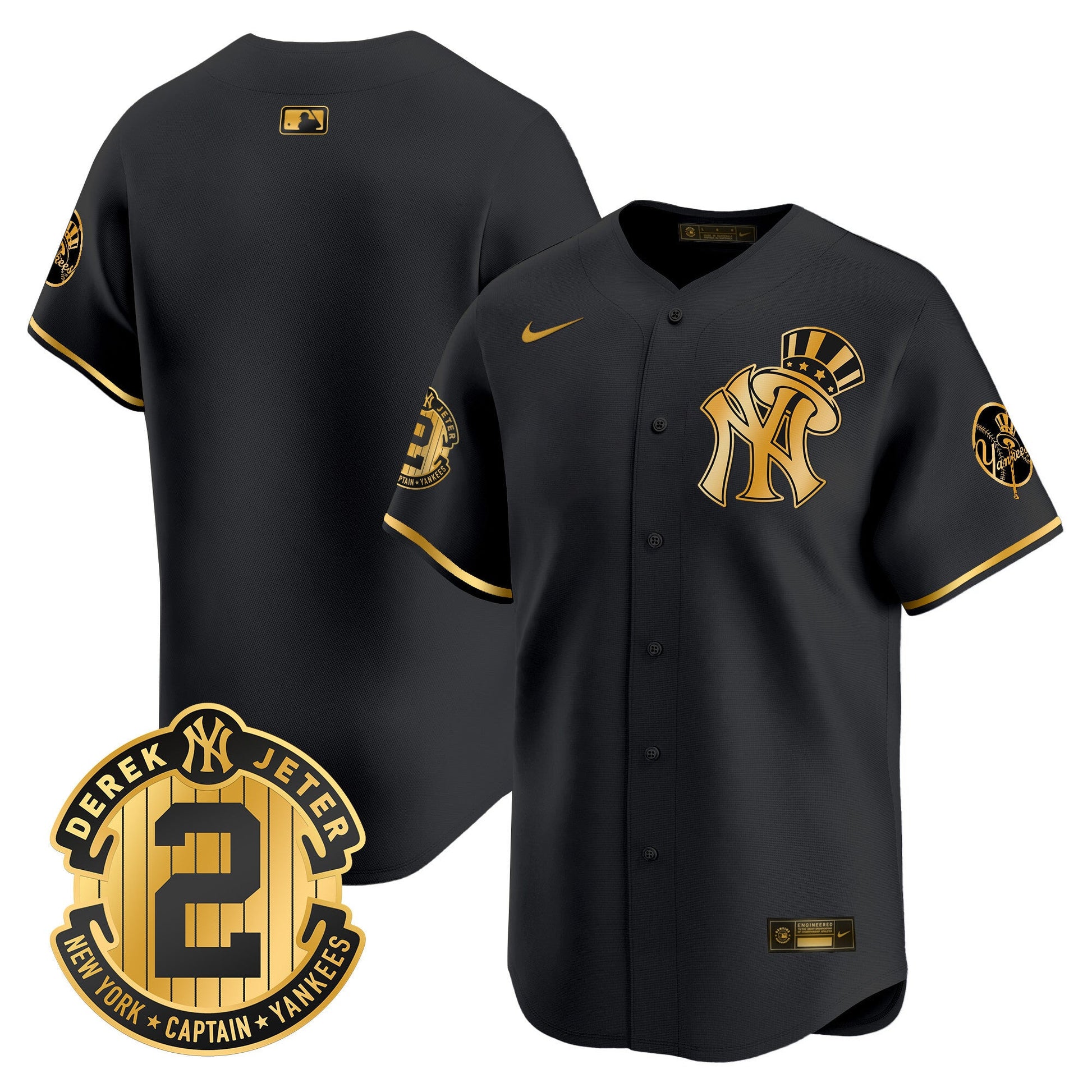 Men's New York Yankees Derek Jeter Patch Vapor Premier Limited Jersey V2 - All Stitched
