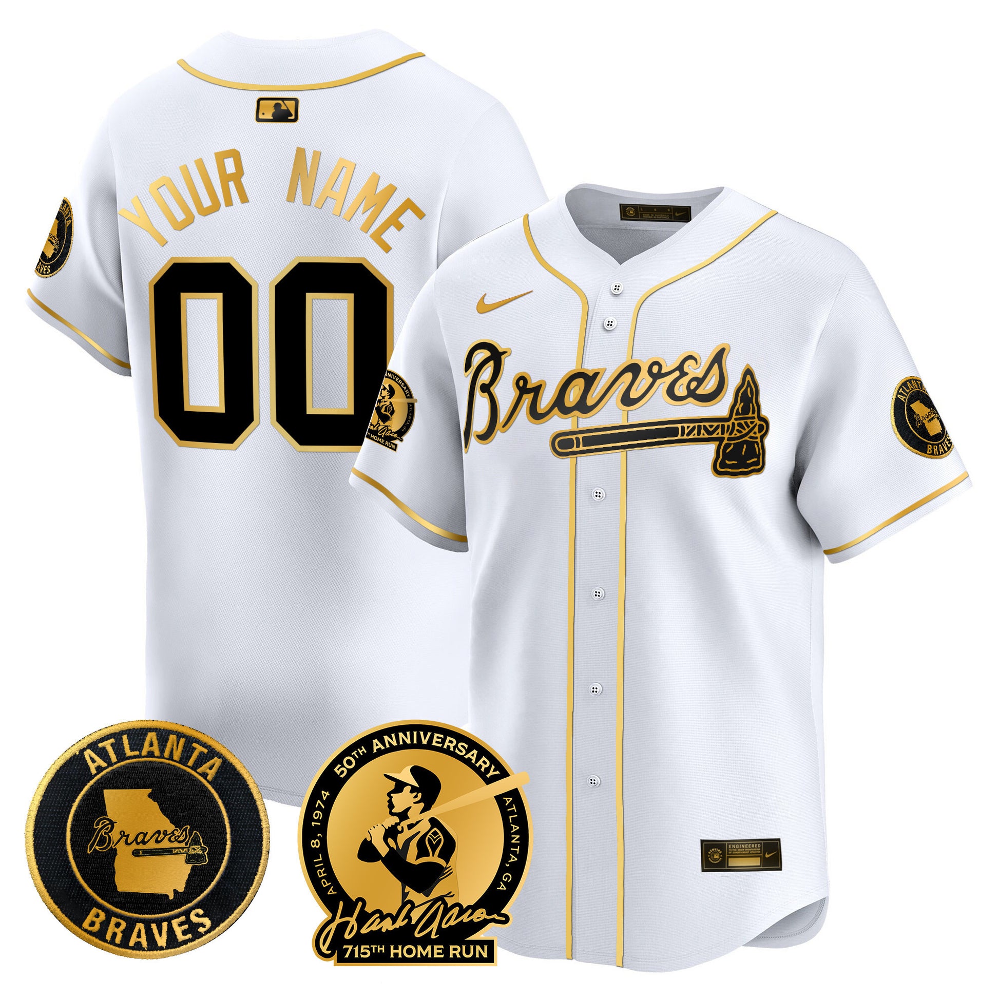 Atlanta Braves Hank Aaron 715th Home Run Patch Vapor Premier Limited Custom Jersey - All Stitched