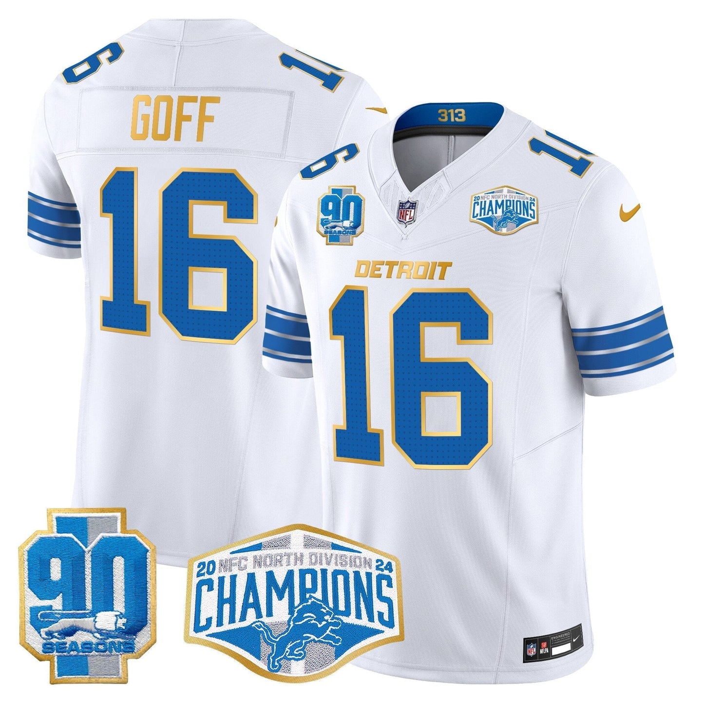 DET 2024 NFC North Division Champions Patch Gold Trim Vapor Limited Jersey - All Stitched
