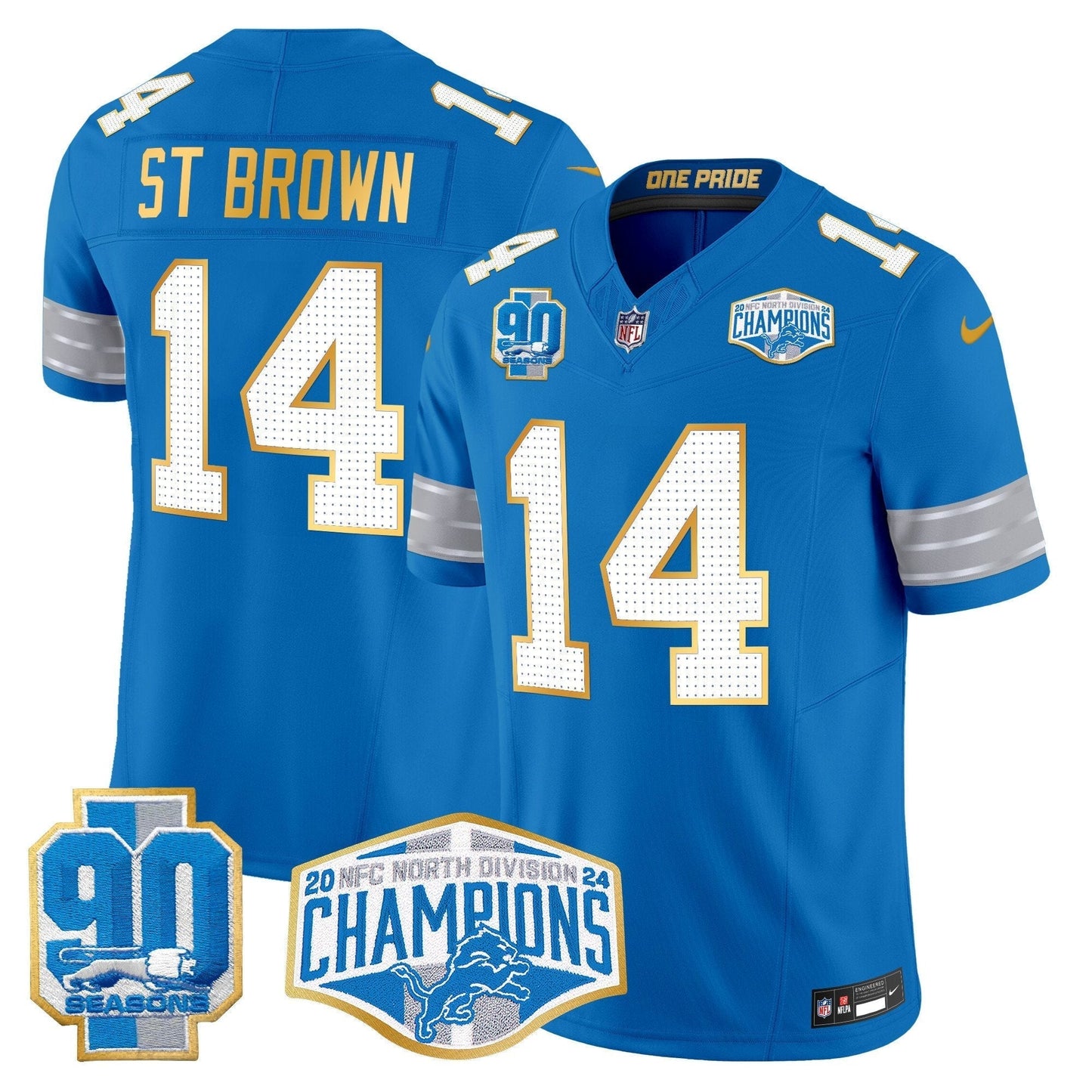 DET 2024 NFC North Division Champions Patch Gold Trim Vapor Limited Jersey - All Stitched