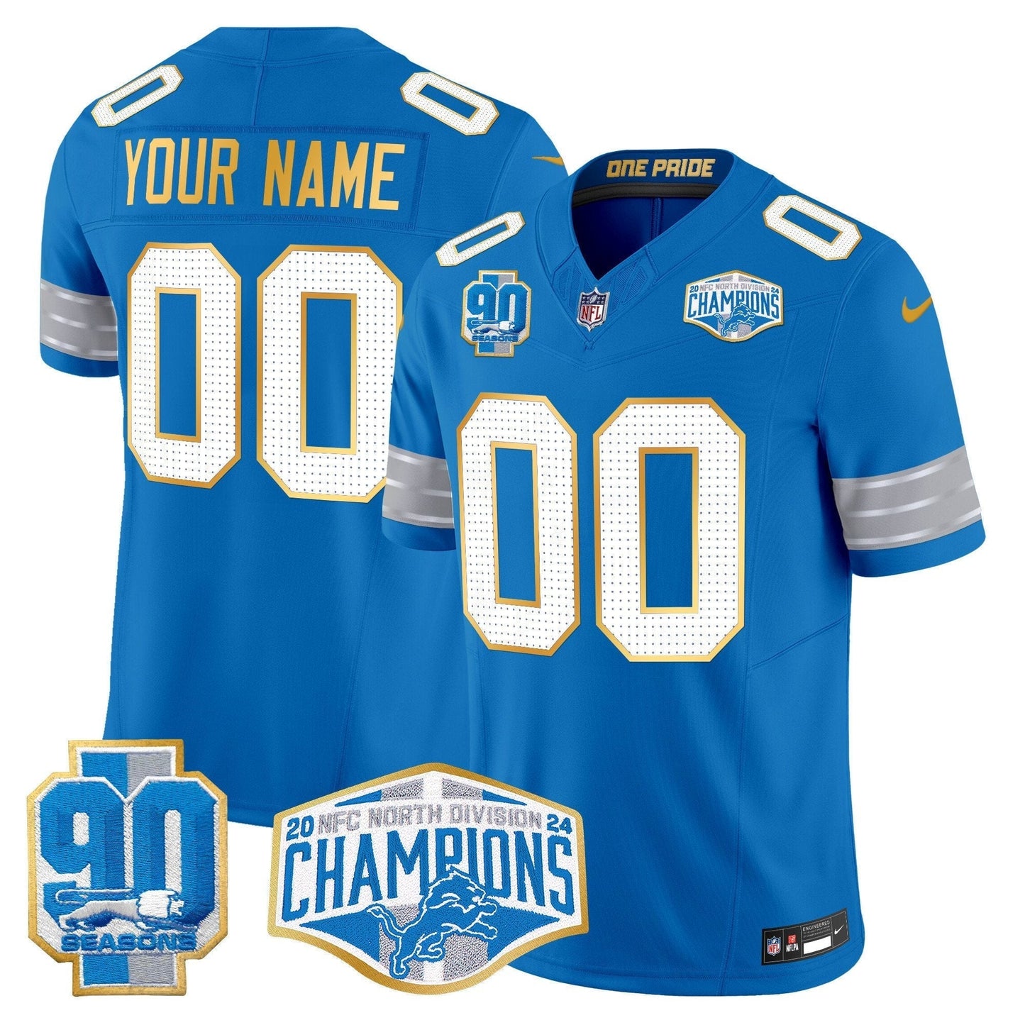DET 2024 NFC North Division Champions Patch Gold Trim Vapor Limited Custom Jersey - All Stitched