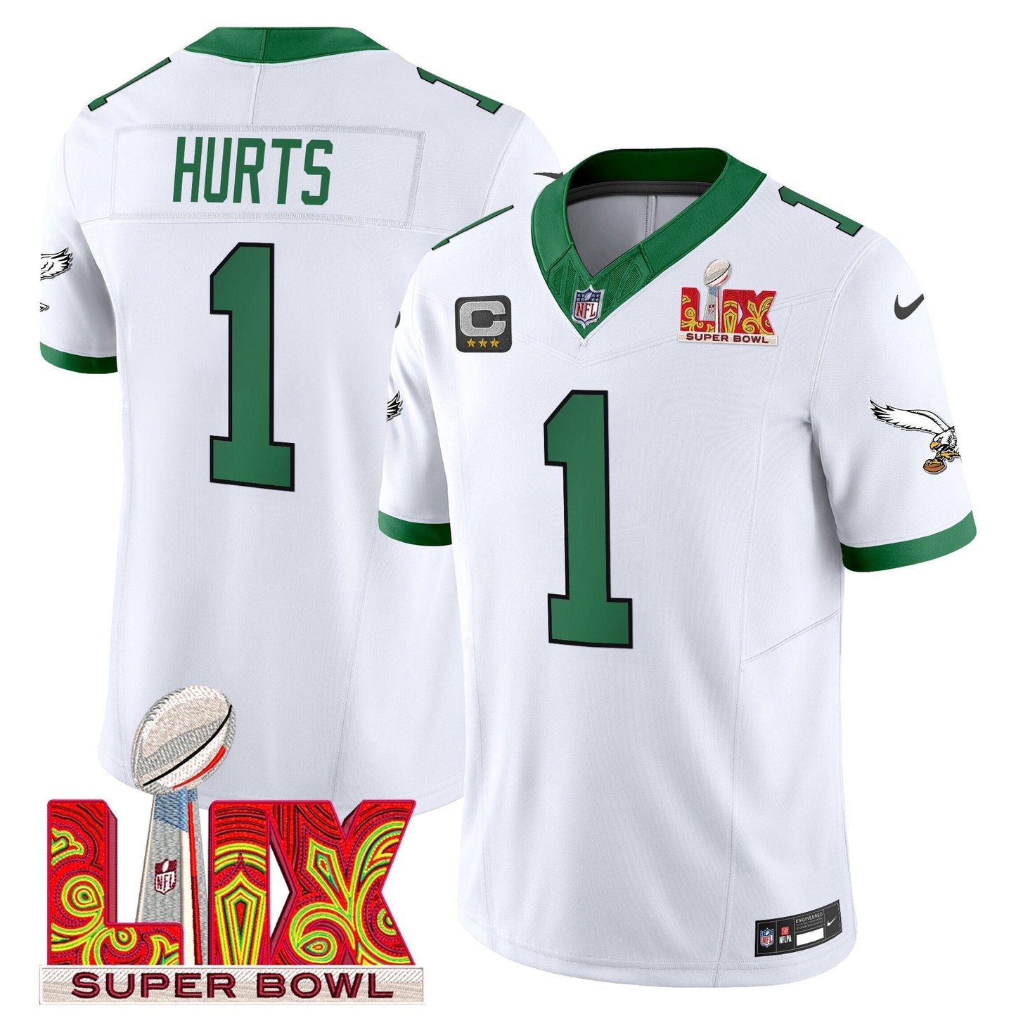 PHI Kelly Green Super Bowl LIX Patch Vapor Limited Jersey - All Stitched