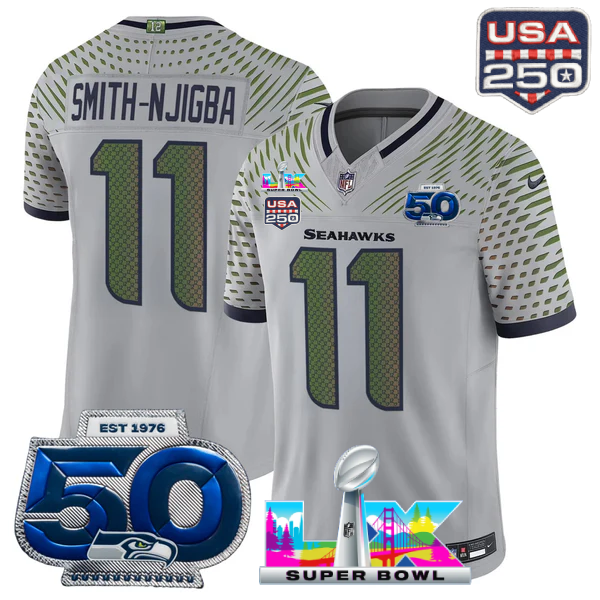 SEA Super Bowl LX - 50th Anniversary Patch Gold Vapor Limited Jersey N19 - All Stitched