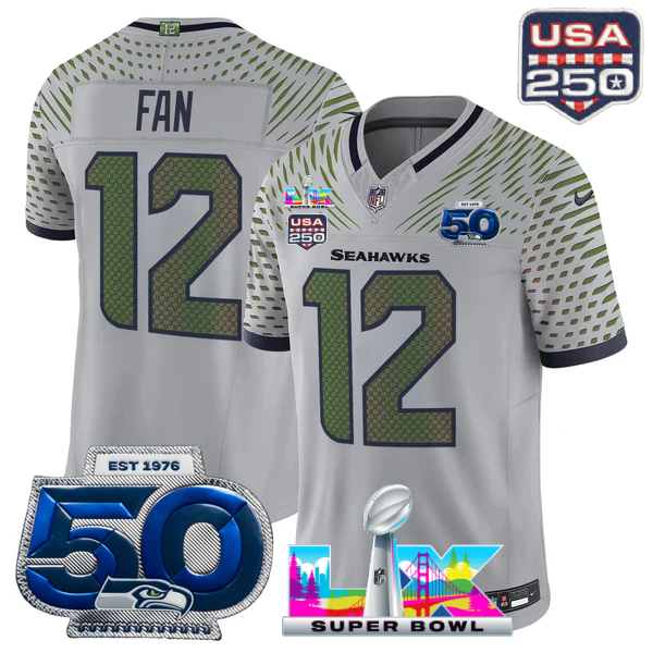SEA Super Bowl LX - 50th Anniversary Patch Gold Vapor Limited Jersey N6 - All Stitched