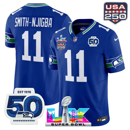 SEA Super Bowl LX - 50th Anniversary Patch Gold Vapor Limited Jersey N6 - All Stitched