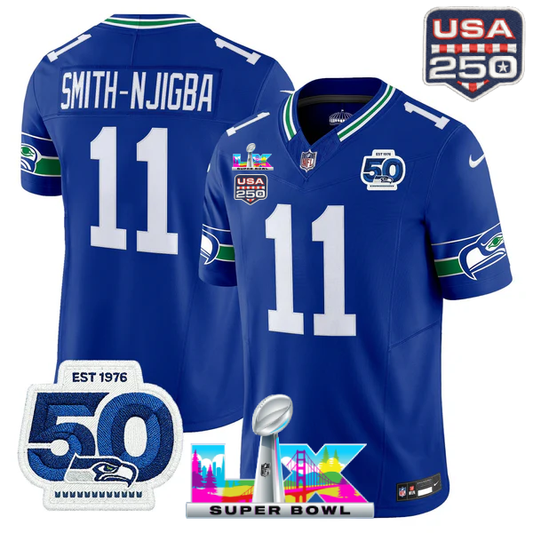 SEA Super Bowl LX - 50th Anniversary Patch Gold Vapor Limited Jersey N6 - All Stitched