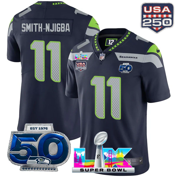 SEA Super Bowl LX - 50th Anniversary Patch Gold Vapor Limited Jersey N6 - All Stitched