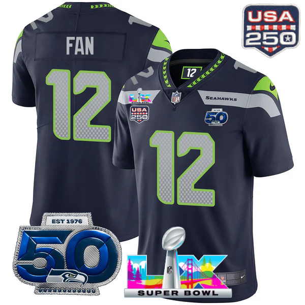 SEA Super Bowl LX - 50th Anniversary Patch Gold Vapor Limited Jersey N19 - All Stitched