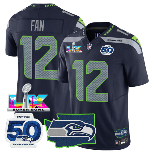 SEA Super Bowl LX - 50th Anniversary Patch Vapor Limited Jersey N88 - All Stitched