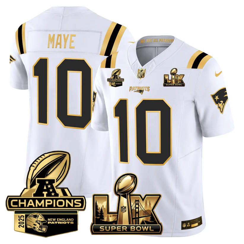 NE Super Bowl LX - AFC Champions Patch Gold Vapor Limited Jersey - All Stitched