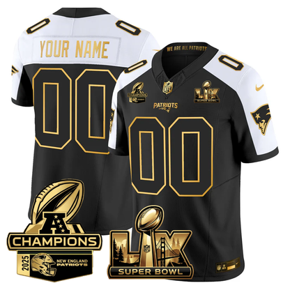Custom NE Super Bowl LX - AFC Champions Patch Gold Vapor Limited Jersey - All Stitched