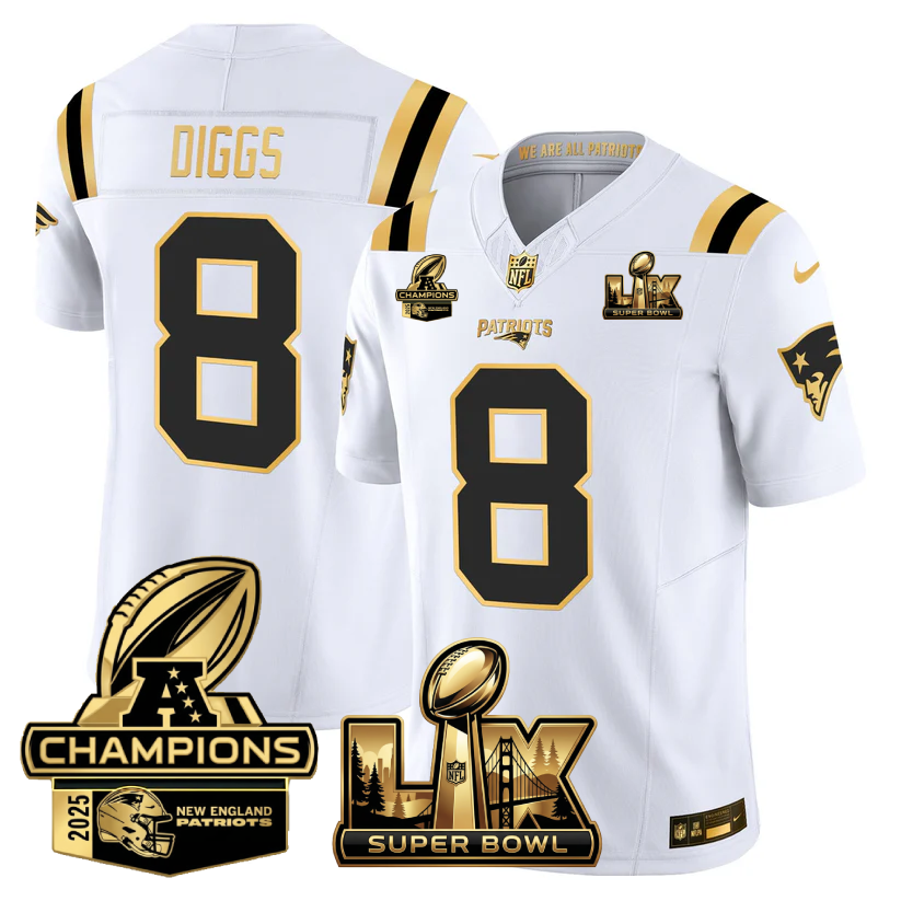 NE Super Bowl LX - AFC Champions Patch Gold Vapor Limited Jersey - All Stitched
