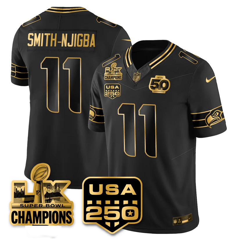 SEA Super Bowl LX - 50th Anniversary Patch Gold Vapor Limited Jersey N6 - All Stitched