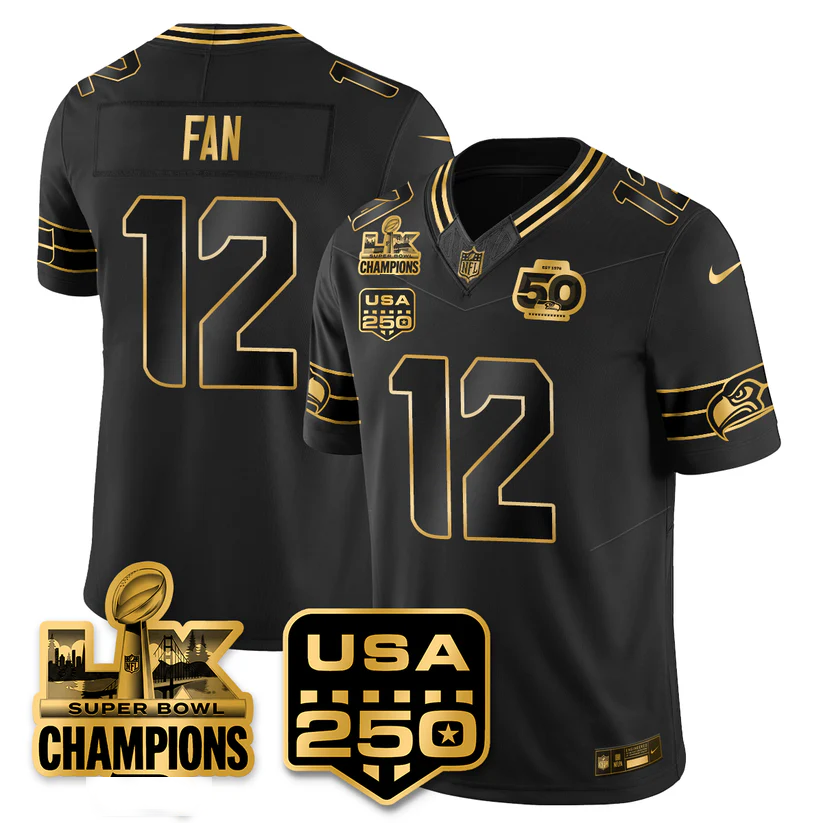 SEA Super Bowl LX - 50th Anniversary Patch Gold Vapor Limited Jersey N6 - All Stitched