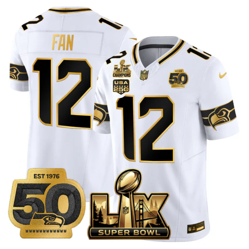 SEA Super Bowl LX - 50th Anniversary Patch Gold Vapor Limited Jersey N6 - All Stitched