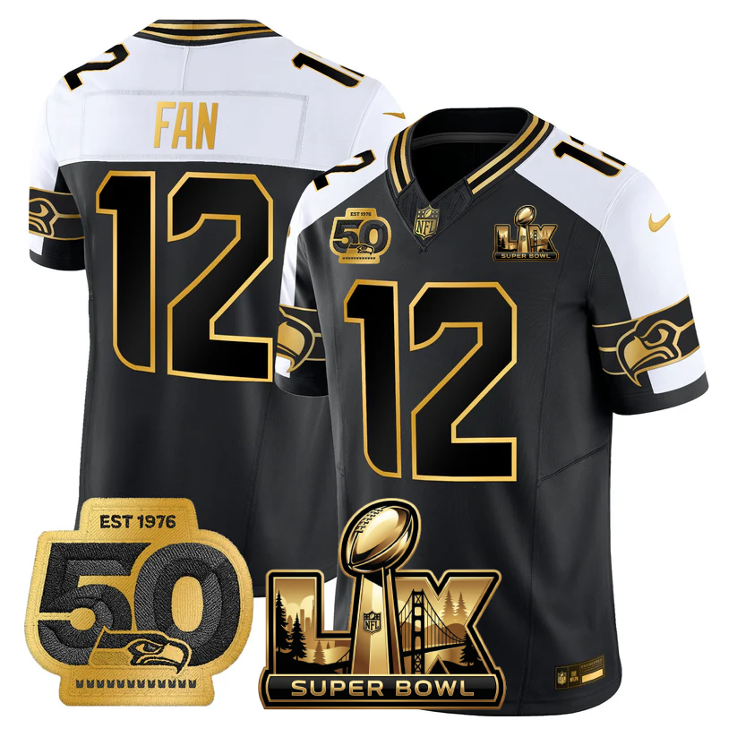 SEA Super Bowl LX - 50th Anniversary Patch Gold Vapor Limited Jersey - All Stitched