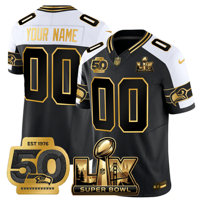 SEA Super Bowl LX - 50th Anniversary Patch Gold Vapor Limited Custom Jersey - All Stitched