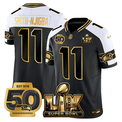 SEA Super Bowl LX - 50th Anniversary Patch Gold Vapor Limited Jersey - All Stitched