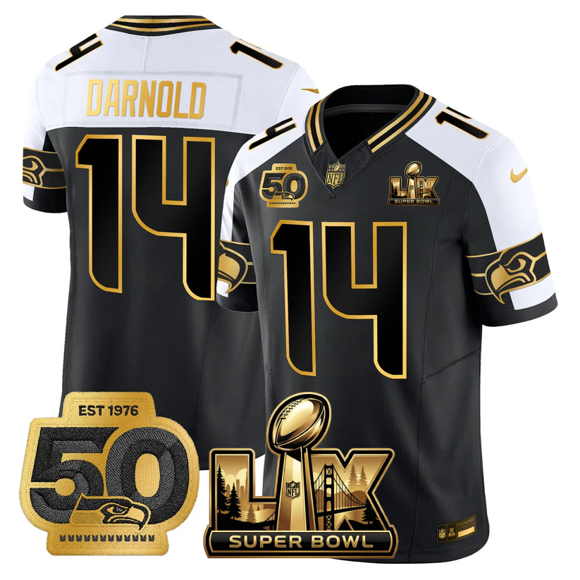 SEA Super Bowl LX - 50th Anniversary Patch Gold Vapor Limited Jersey - All Stitched