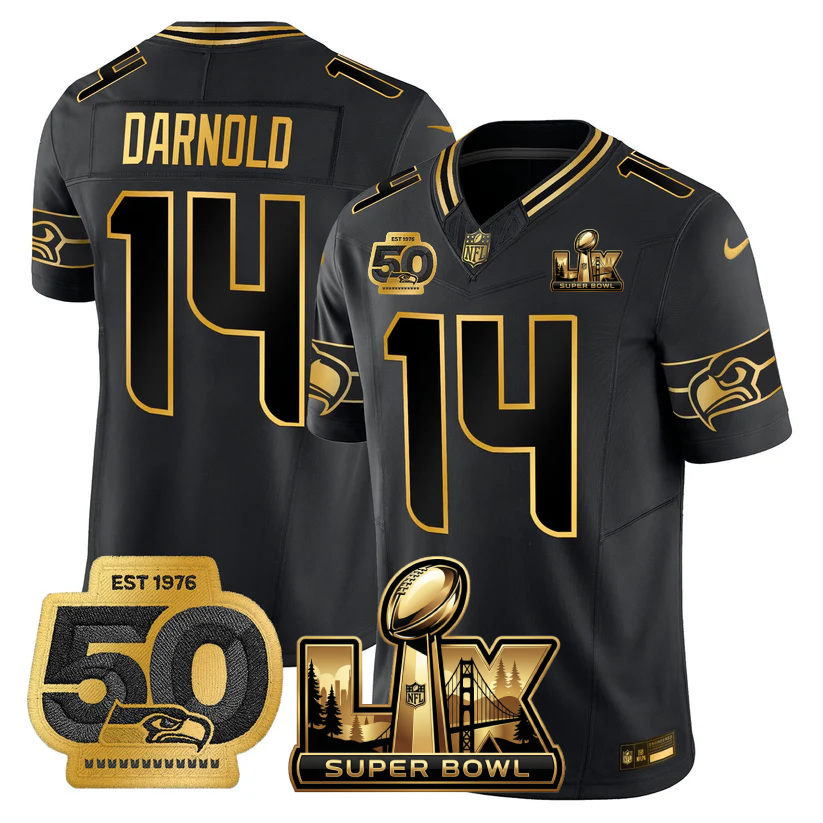 SEA Super Bowl LX - 50th Anniversary Patch Gold Vapor Limited Jersey - All Stitched