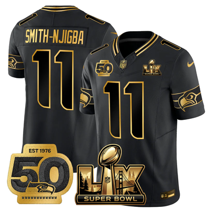 SEA Super Bowl LX - 50th Anniversary Patch Gold Vapor Limited Jersey - All Stitched