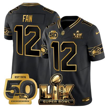 SEA Super Bowl LX - 50th Anniversary Patch Gold Vapor Limited Jersey - All Stitched