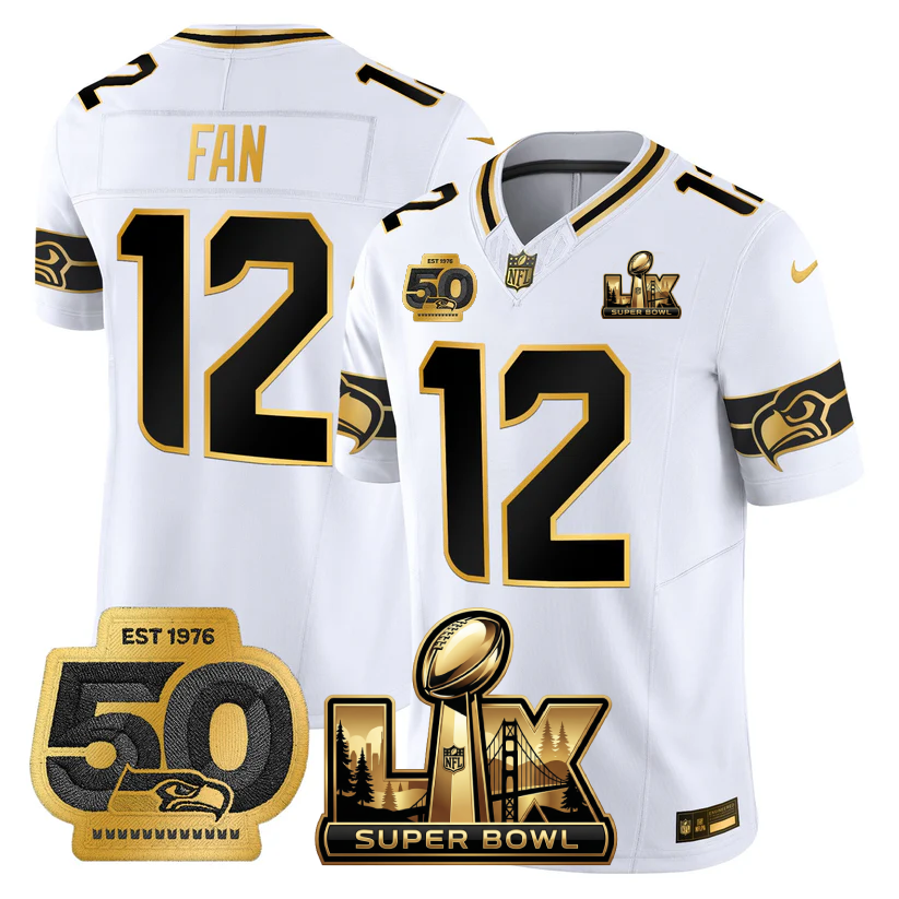 SEA Super Bowl LX - 50th Anniversary Patch Gold Vapor Limited Jersey - All Stitched