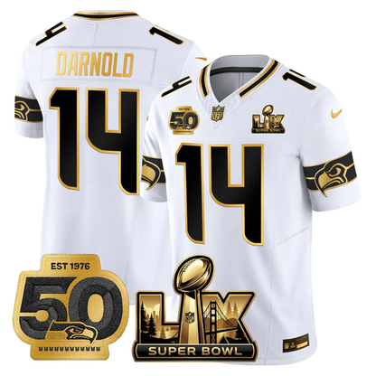 SEA Super Bowl LX - 50th Anniversary Patch Gold Vapor Limited Jersey N6 - All Stitched
