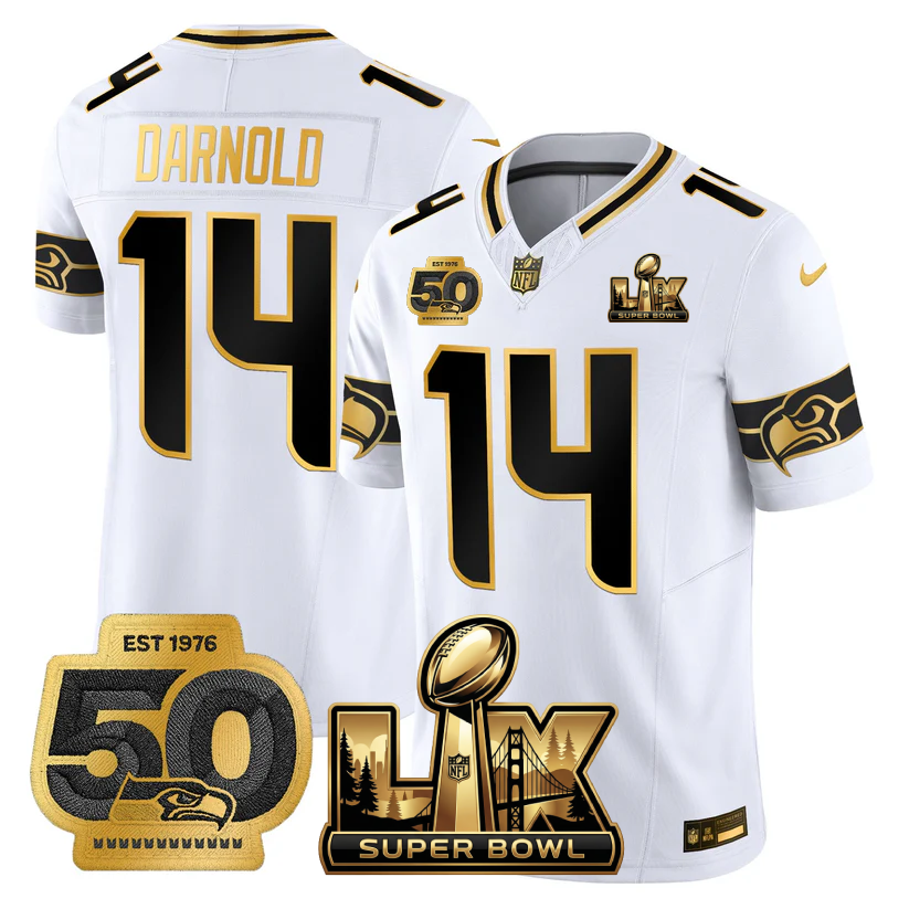 SEA Super Bowl LX - 50th Anniversary Patch Gold Vapor Limited Jersey - All Stitched