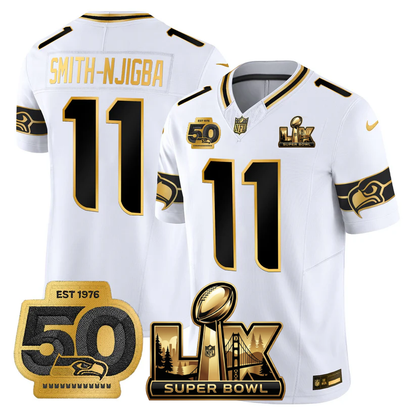 SEA Super Bowl LX - 50th Anniversary Patch Gold Vapor Limited Jersey - All Stitched