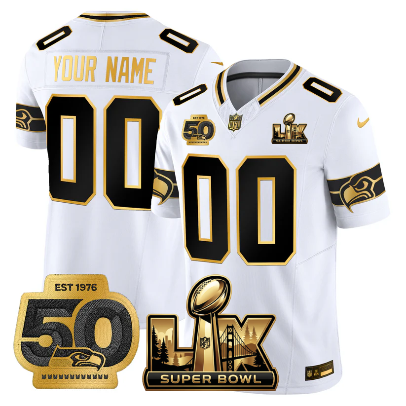 SEA Super Bowl LX - 50th Anniversary Patch Gold Vapor Limited Jersey - All Stitched