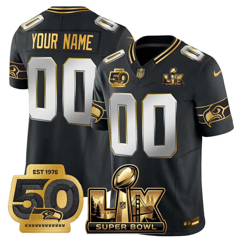 SEA Super Bowl LX - 50th Anniversary Patch Gold Vapor Limited Custom Jersey - All Stitched