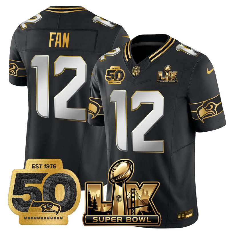 SEA Super Bowl LX - 50th Anniversary Patch Gold Vapor Limited Jersey - All Stitched