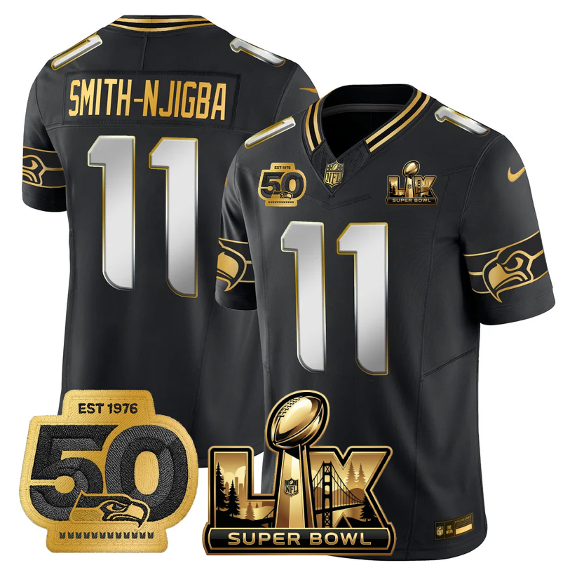 SEA Super Bowl LX - 50th Anniversary Patch Gold Vapor Limited Jersey - All Stitched