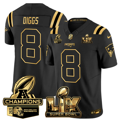 NE Super Bowl LX - AFC Champions Patch Gold Vapor Limited Jersey - All Stitched