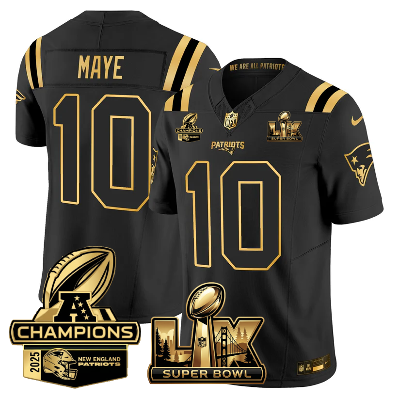 NE Super Bowl LX - AFC Champions Patch Gold Vapor Limited Jersey - All Stitched