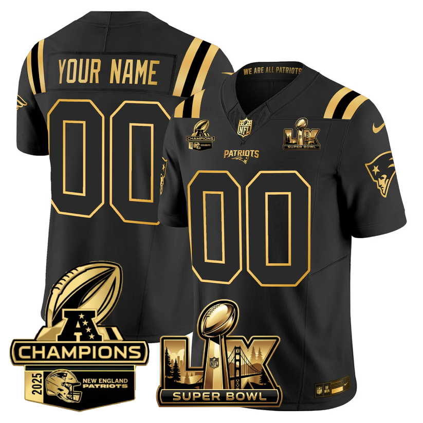 Custom NE Super Bowl LX - AFC Champions Patch Gold Vapor Limited Jersey - All Stitched