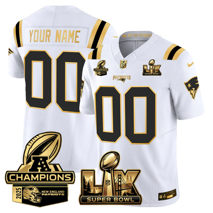 NE Super Bowl LX - AFC Champions Patch Gold Vapor Limited Jersey - All Stitched