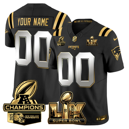 Custom NE Super Bowl LX - AFC Champions Patch Gold Vapor Limited Jersey - All Stitched