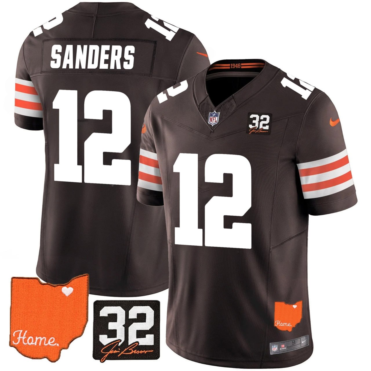 Browns #32 Jim Brown Memorial & Home Patch Vapor Limited Jersey N1 - All Stitched